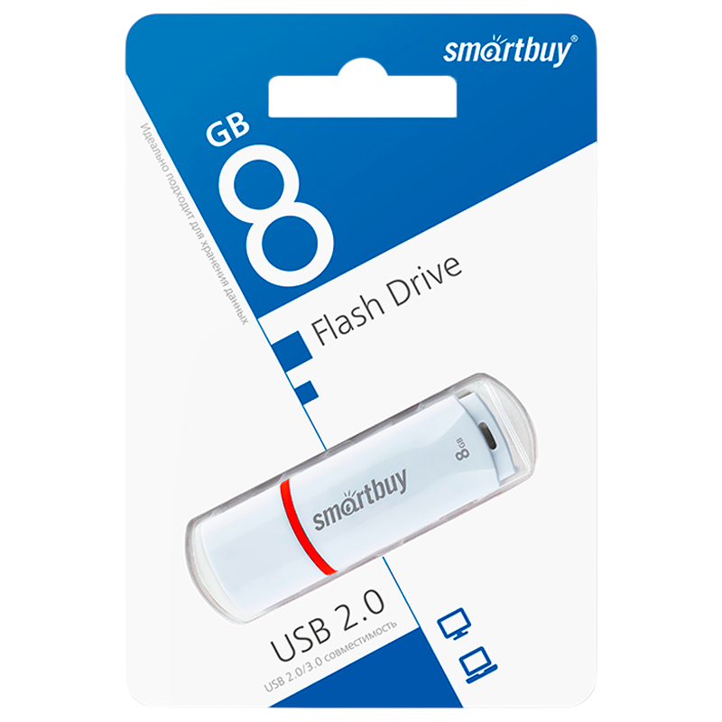 Флеш-накопитель Smartbuy Crown 8GB USB2.0 пластик белый