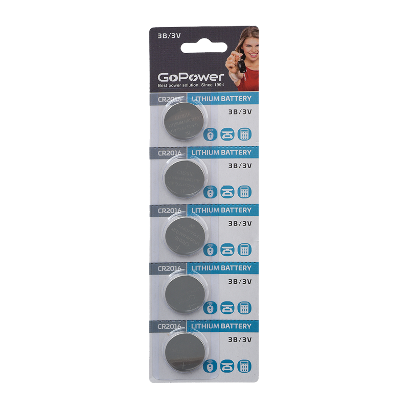 Батарейка GoPower CR2016 BL5 Lithium 3V (5/100/2000)