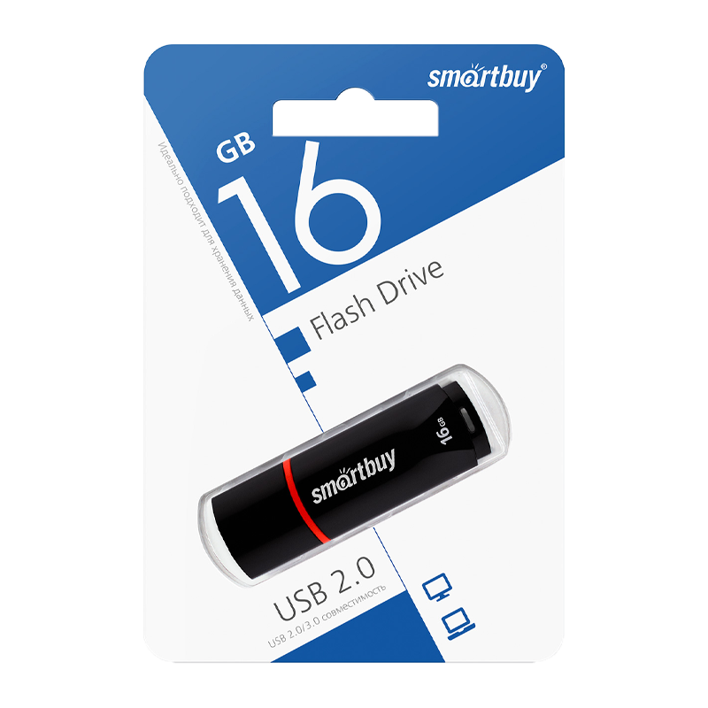 Флеш-накопитель Smartbuy Crown 16GB USB2.0 пластик черный