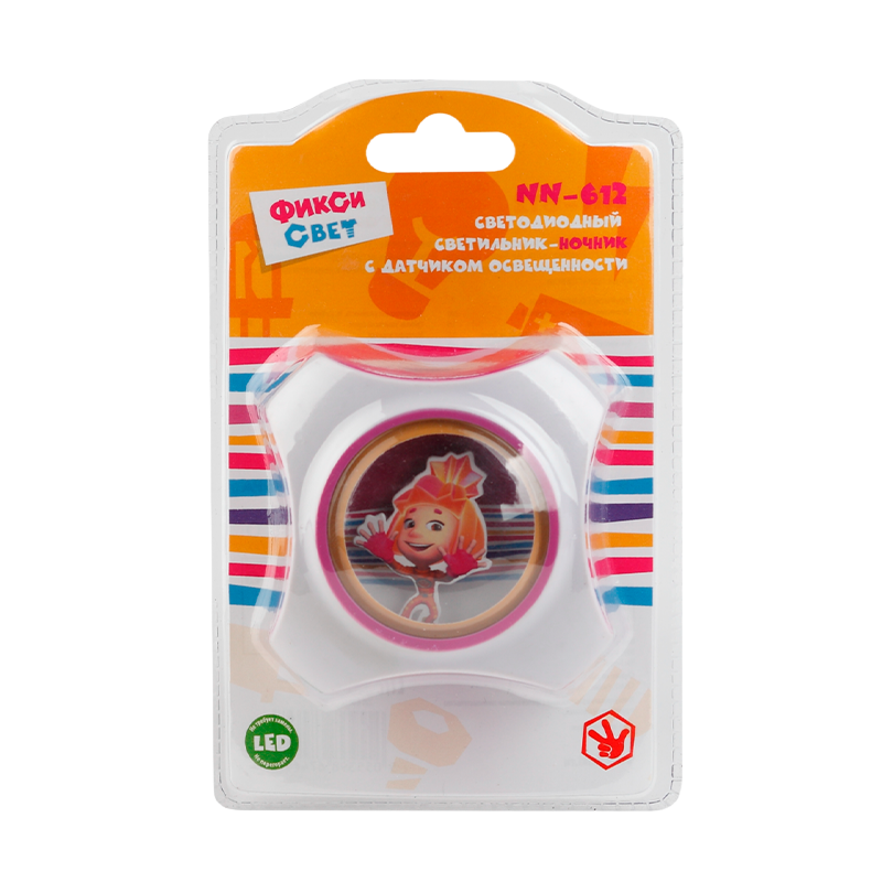 Ночник ЭРА NN-612 ФИКСИКИ 4LED 0.5W 220V в розетку с фотосенсором бордовый (1/12)