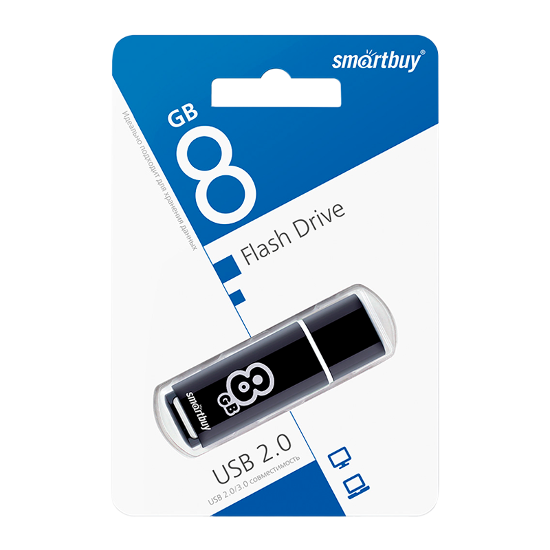 Флеш-накопитель Smartbuy Glossy 8GB USB2.0 пластик черный
