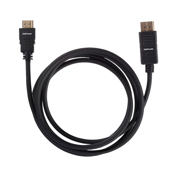 Кабель GoPower DisplayPort (m)-HDMI (m) 1.8м ПВХ ver.2.0 черный Premium Zip-Lock c подвесом (1/100)