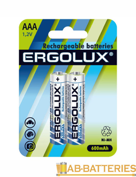Аккумулятор бытовой Ergolux HR03 AAA BL2 NI-MH 600mAh (2/24/480)