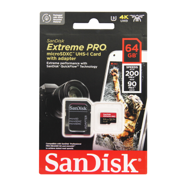 Карта памяти microSD SanDisk Extreme Pro 64GB Class10 A2 UHS-I (U3) 200 МБ/сек CN (Китай) с адаптеро