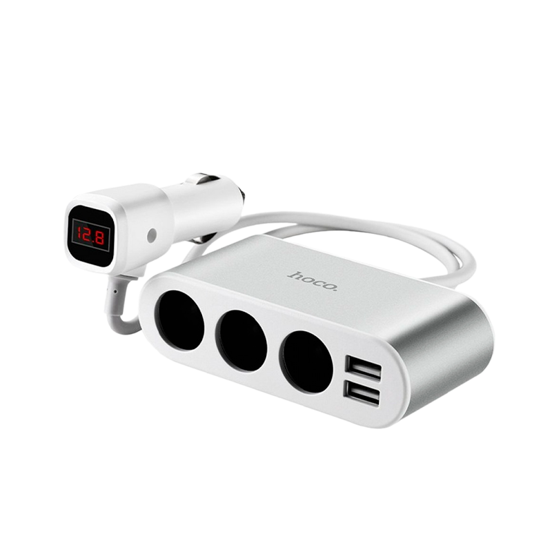 Автомобильное З/У HOCO Z13 2USB 2.1A 3 прикуривателя серебряный (1/63)