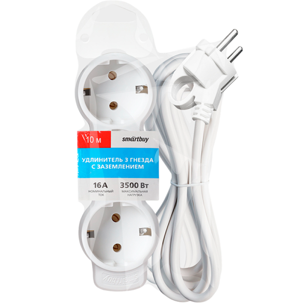 Удлинитель Smartbuy NEW 3р.С/З 16A 10.0м ПВС 3x1мм² белый