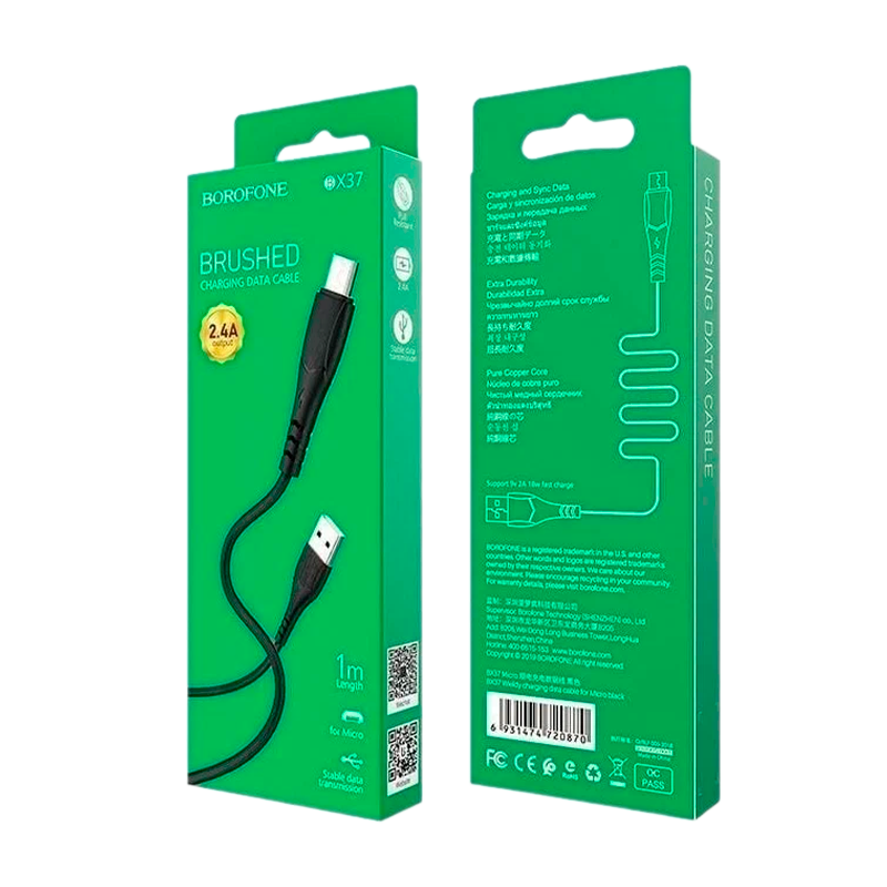 Кабель Borofone BX37 USB (m)-Type-C (m) 1.0м 3.0A ПВХ черный (1/360)