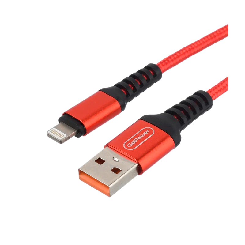 *Кабель GoPower GP02L USB (m)-Lightning (m) 1.0м 2.4A нейлон красный (1/200/800) 