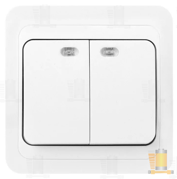 Выключатель Smartbuy 2-клавишный с индикатором 10А белый, керамика "Марс"