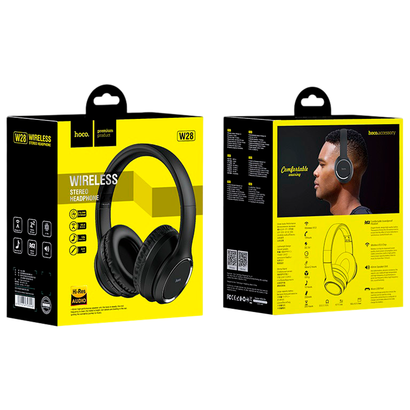 Наушники полноразмерные HOCO W28 bluetooth 5.0 с микр. microSD черный (1/30)