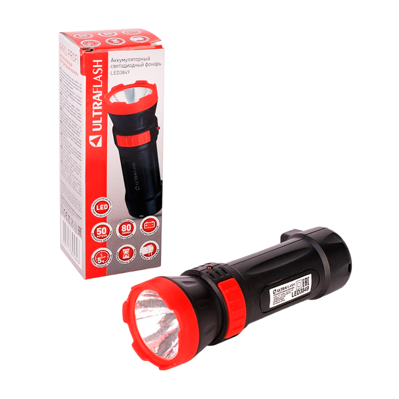 Фонарь туристический Ultraflash LED3849 4W 1LED от аккумулятора IPX4 прямая подзарядка черный желтый