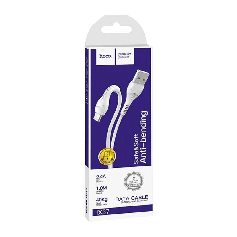 Кабель HOCO X37 USB (m)-Type-C (m) 1.0м 2.4A ПВХ белый (1/31/310)