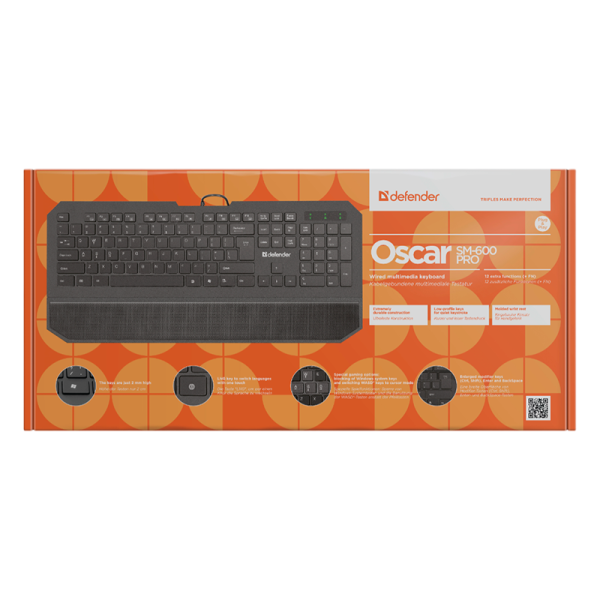 Клавиатура проводная Defender SM-600 Pro Oscar классическая USB 1.5м черный (1/20)