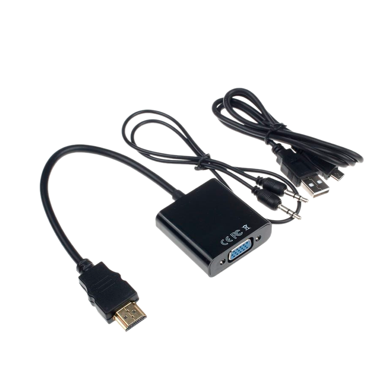 Переходник ENERGY POWER HDMI (m)-VGA (f) пластик с кабелем AUX и кабелем питания (1/250)