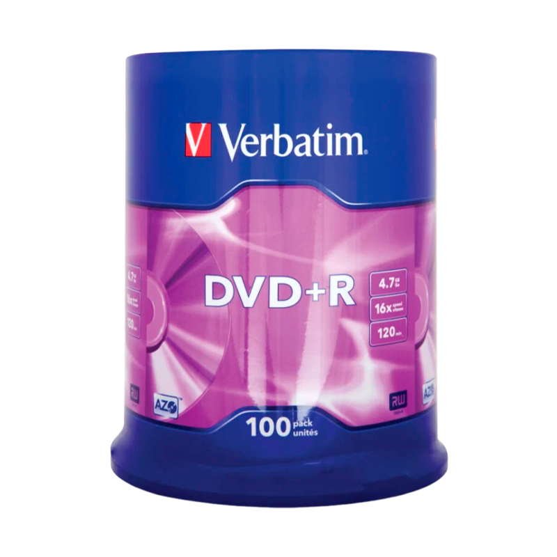 Диск DVD+R Verbatim 4.7GB 16x 100шт. cake box (100/400)