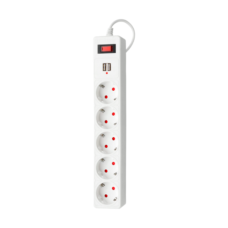 Сетевой фильтр Smartbuy SBSP 5р.С/З 10A USB со шторкой 1.8м белый (1/45)