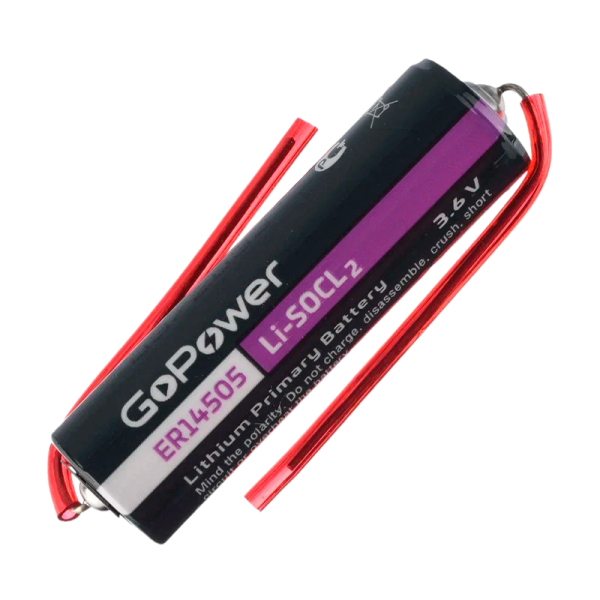 Батарейка GoPower ER14505 PC1 Li-SOCl2 3.6V 2600mAh с выводами (1/10/500)