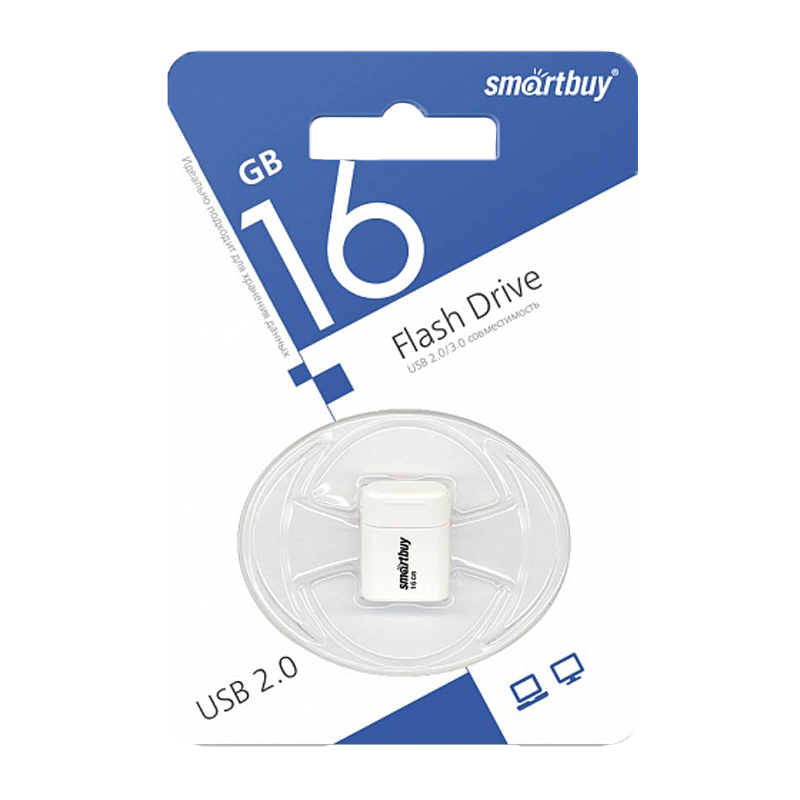 Флеш-накопитель Smartbuy Lara 16GB USB2.0 пластик белый