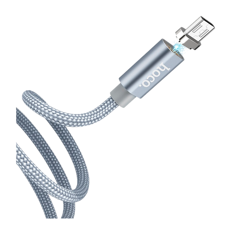 Кабель HOCO U40A USB (m)-microUSB (m) 1.0м 2.0A нейлон магнит серый (1/28/168)