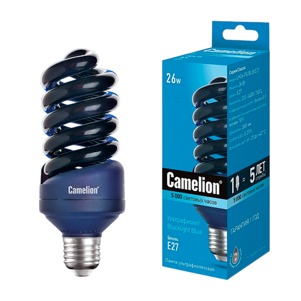 Лампа энергосберегающая ультрафиолетовая Camelion T4 E27 26W 220-240V спираль (1/5/25/100)