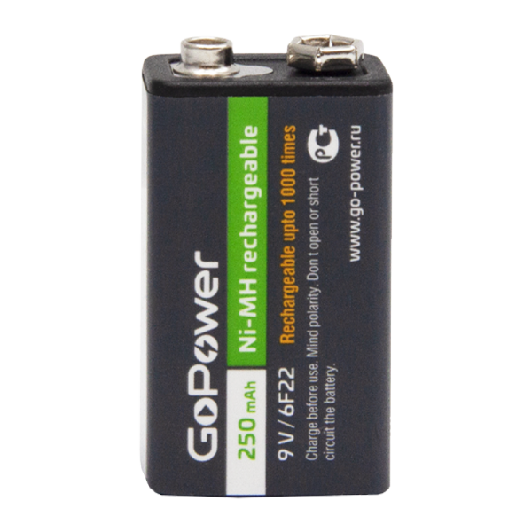 Аккумулятор бытовой GoPower Крона 6F22 BL1 NI-MH 9V 250mAh (1/25/100)