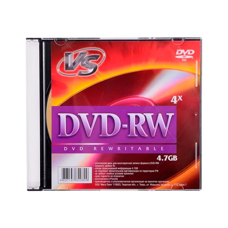 Диск DVD+RW VS 4.7GB 4x 5шт. SlimCase (5/200)