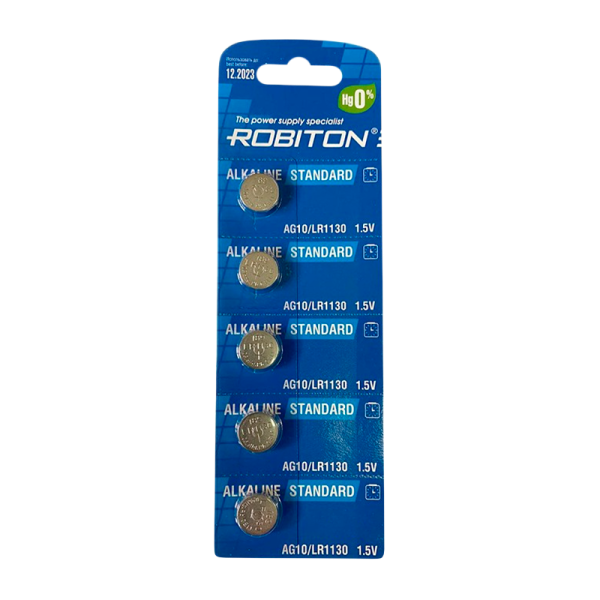 Батарейка ROBITON STANDARD R-AG10-0-BL5 (0% Hg) AG10 LR1130 389 189 LR54 BL5
