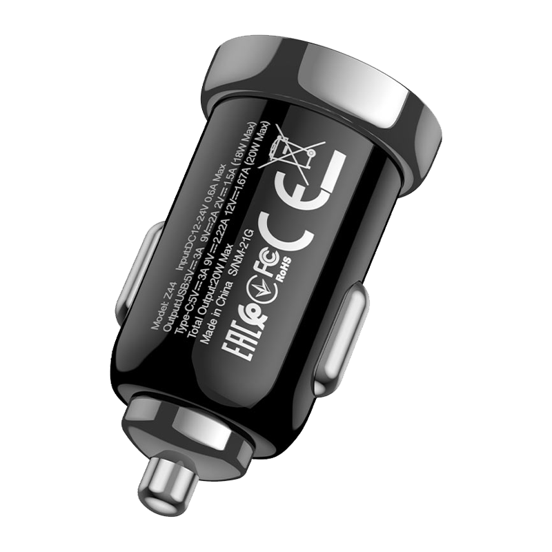 Автомобильное З/У HOCO Z44 1USB/Type-C 3.0A черный (1/12/120)