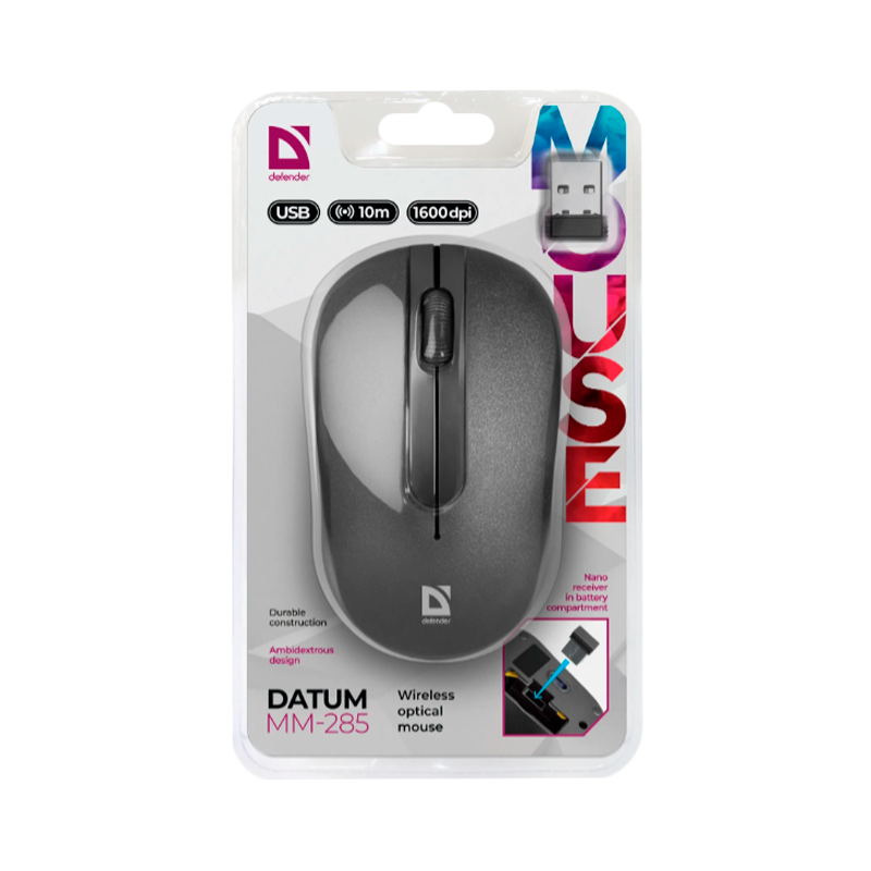 Мышь беспроводная Defender MM-285 Datum классическая USB черный (1/40)