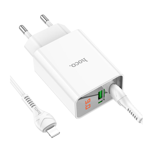 Сетевое З/У HOCO C100A Type-C (m) 3.0A 18W с кабелем Lightning/Type-C белый (1/13/130)