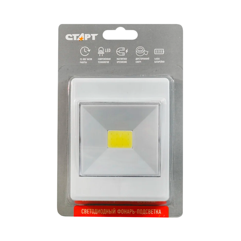Светильник пушлайт Старт PL-1LED-COB 1LED+COB липучка белый (10/100)