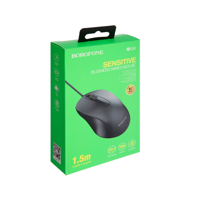 Мышь проводная Borofone BG4 классическая USB черный (1/22/88)