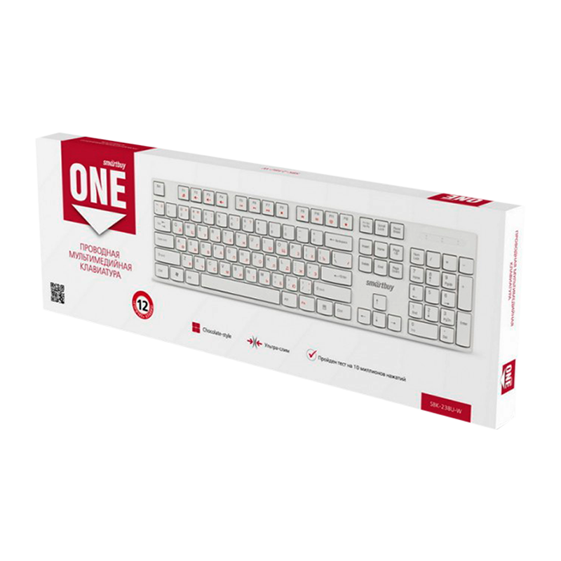 Клавиатура проводная Smartbuy 238 ONE классическая USB 1.5м мультимед. белый (1/20)