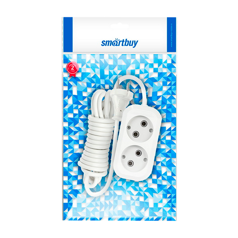 Удлинитель Smartbuy 2р.Б/З 10A 3.0м белый (1/50)