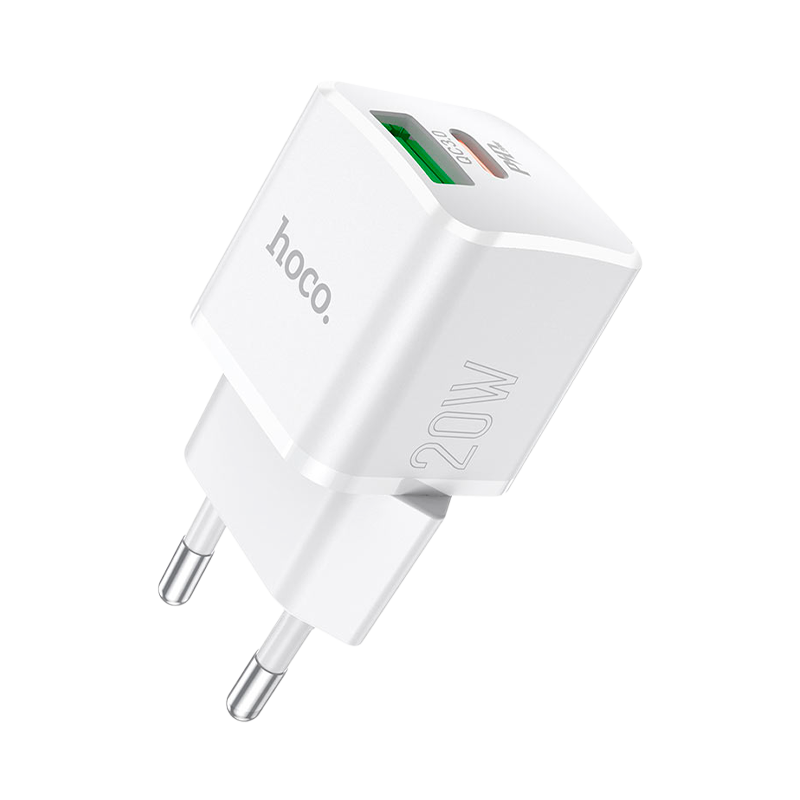 Сетевое З/У HOCO N20 1USB/Type-C 20W PD3.0 с кабелем Type-C-Lightning белый (1/12/120)