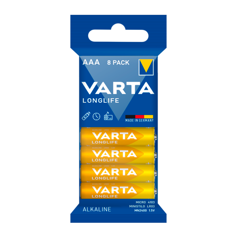 Батарейка Varta LONGLIFE LR03 AAA Shrink 8 Alkaline 1.5V (4103)