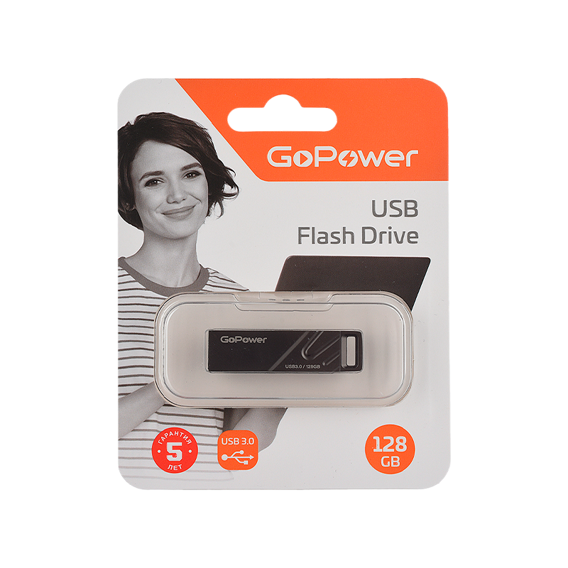 Флеш-накопитель GoPower TITAN 128GB USB3.0 металл черный графит (1/50/1000)