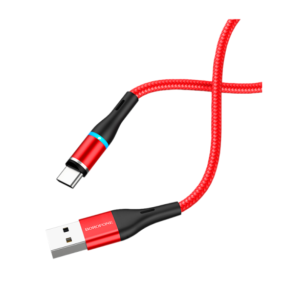 Кабель Borofone BU16 USB (m)-Type-C (m) 1.0м 3.0A ткань магнит красный (1/63/252)