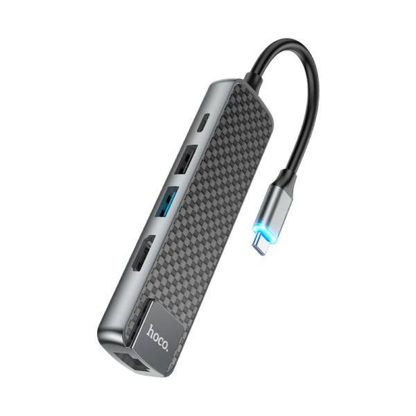 USB-Хаб HOCO HB23 2USB/Type-C/HDMI/RJ45 Type-C (m) USB3.0 серый (1/18/180)