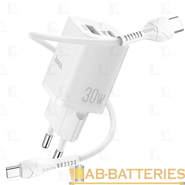 Сетевое З/У HOCO N13 1USB/Type-C 30W QC3.0 с кабелем Type-C-Type-C белый (1/12/120)