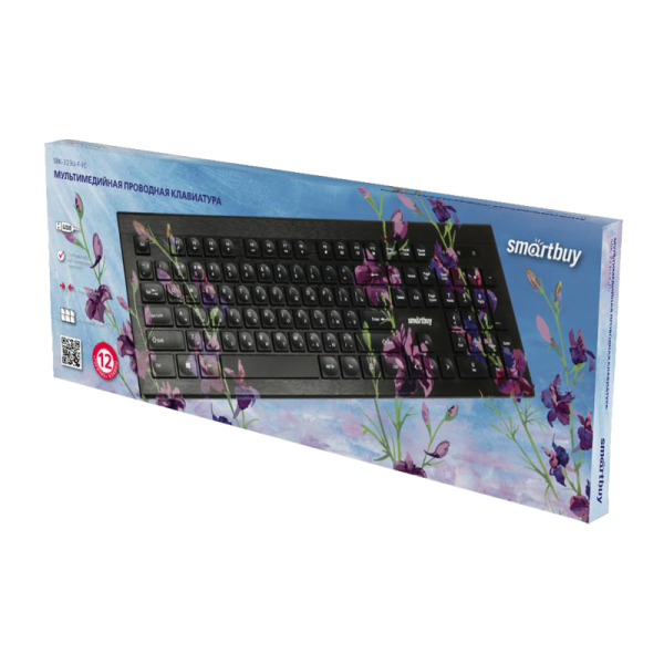 Клавиатура проводная Smartbuy 223 Flowers классическая USB 1.5м мультимед. черный (1/20)