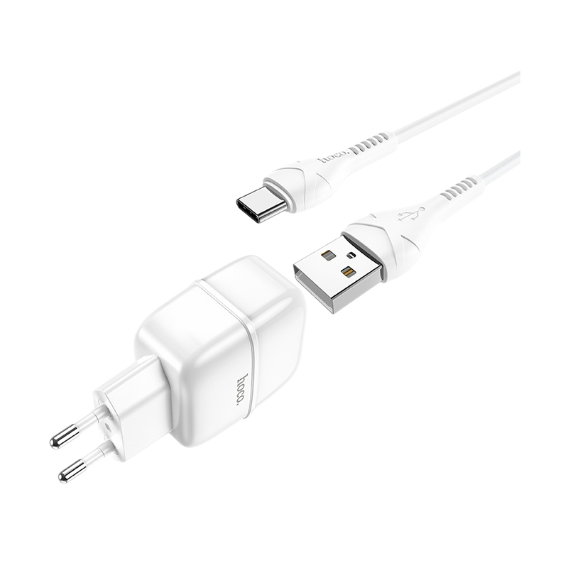 Сетевое З/У HOCO C77A 2USB 2.4A с кабелем Type-C белый (1/12/120)