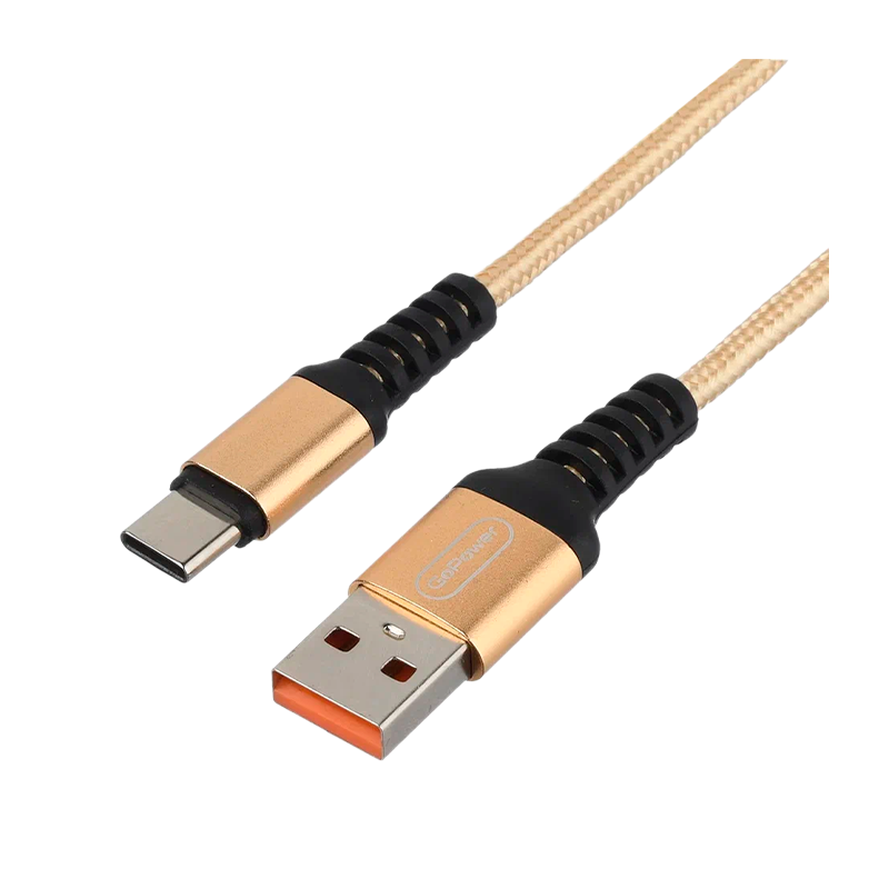 *Кабель GoPower GP02T USB (m)-Type-C (m) 1.0м 2.4A нейлон золотой (1/200/800) 