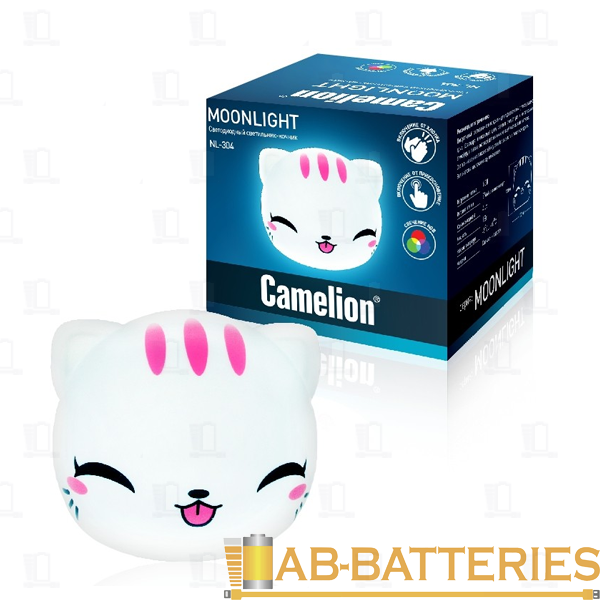 Ночник Camelion NL-304 "Киса" 1LED 0.5W 220V в розетку белый