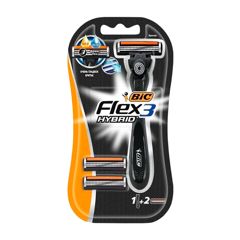 Бритва BIC "Flex 3 Hybrid" 3 лезвия 2 кассеты пластиковая ручка плавающая головка (1/10)