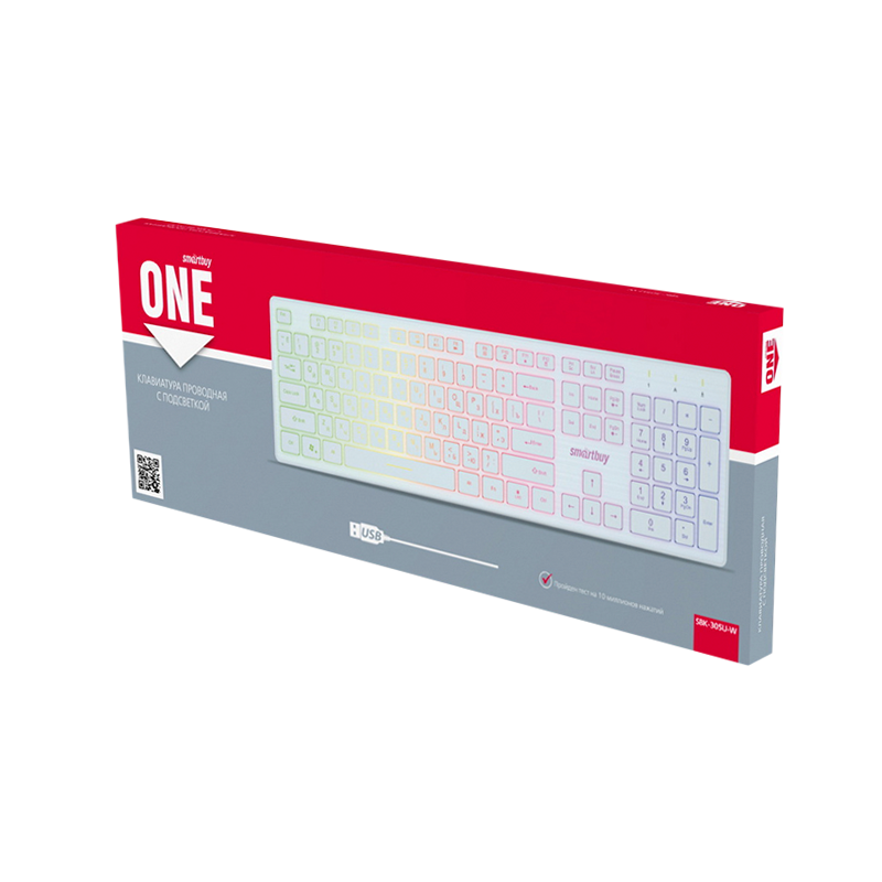 Клавиатура проводная Smartbuy 305 ONE классическая USB 1.35м белый (1/10)