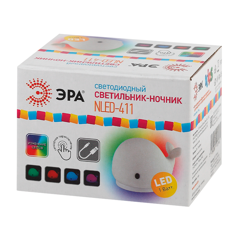 Ночник ЭРА NLED-411 1W 220V на основании рег.ярк./цвета белый (1/40)