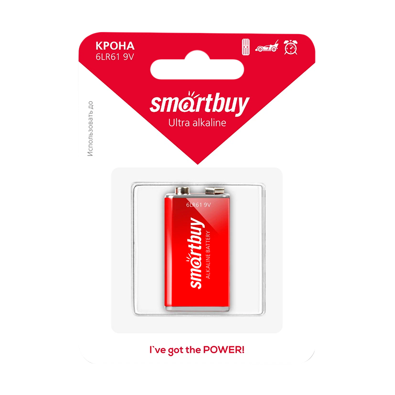 Батарейка Smartbuy Крона 6LR61 BL1 Alkaline 9V (1/12/240)