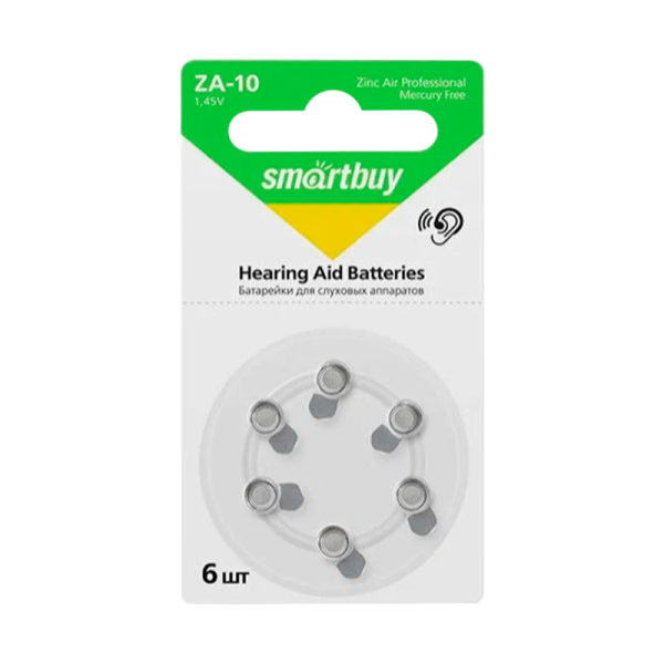 Батарейка Smartbuy ZA10 BL6 Zinc Air 1.45V (6/60/600/3000)
