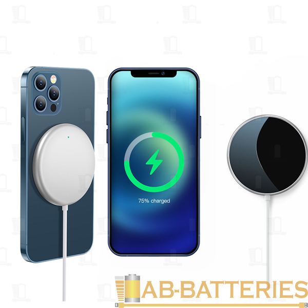 Беспроводное З/У Borofone BQ12 1.5A 15W держатель MagSafe с кабелем Type-C серебряный (1/16/96)